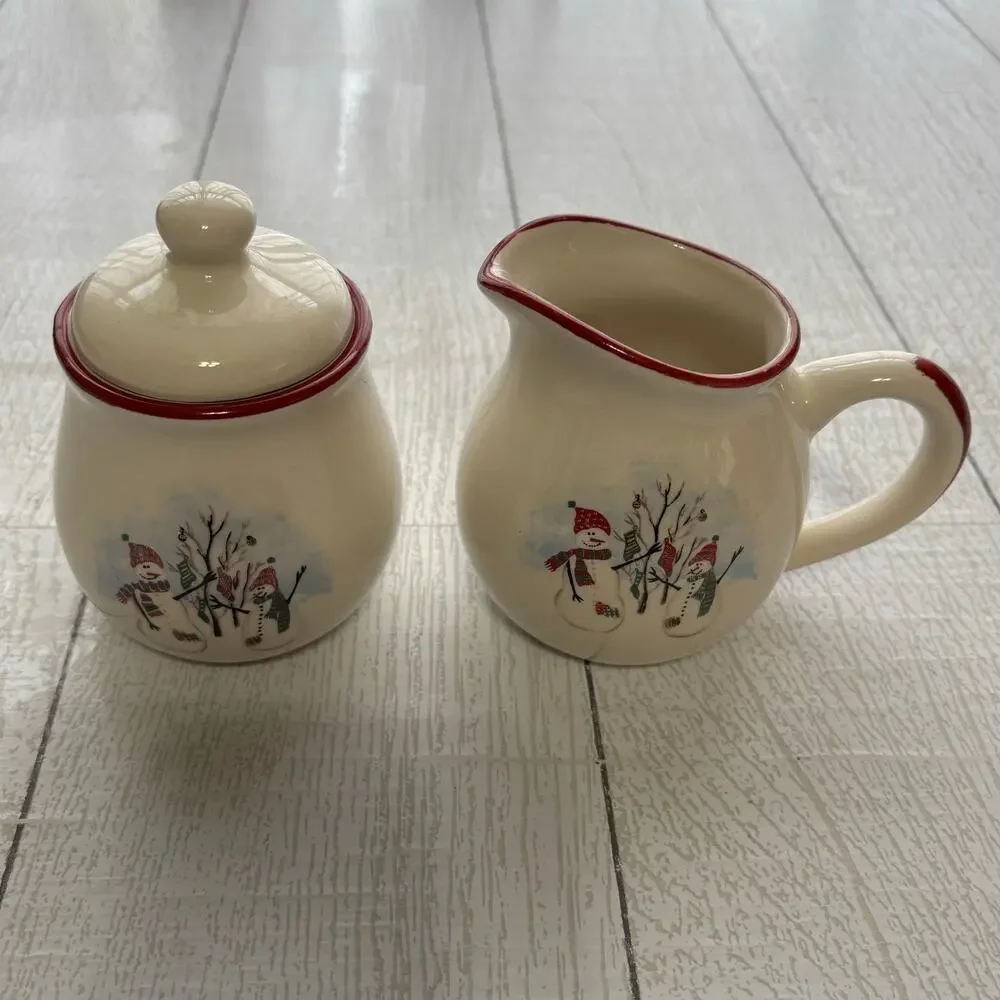 Vintage Royal Seasons Snowman Stoneware Sugar & Creamer Set